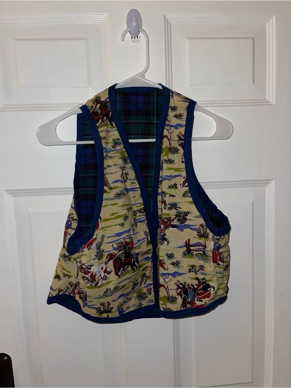 Handmade Kids Vintage Western & Plaid Print Vest - Size XL